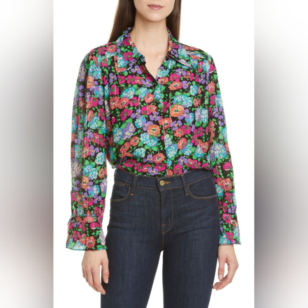 Elie Tahari Long Sleeve Women's Floral Blouse Size Small